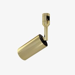 Linea Focus Brass 48V magnetic adjustable LED spotlight with cylindrical gold body and recessed optical lens