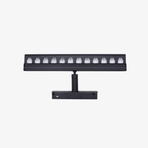 Linea Grille Adjustable 48V magnetic LED light with adjustable black housing and recessed optical lenses