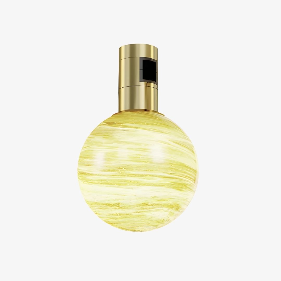 48V Marble Globe Magnetic Light with patterned spherical diffuser and brass-gold magnetic adapte