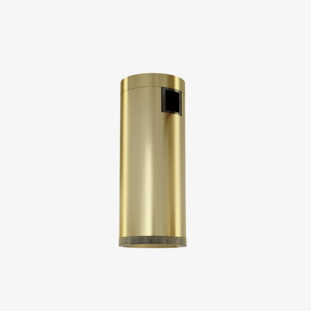 48V Brass Cylinder Magnetic Light with gold cylindrical body and recessed lower optical diffuser