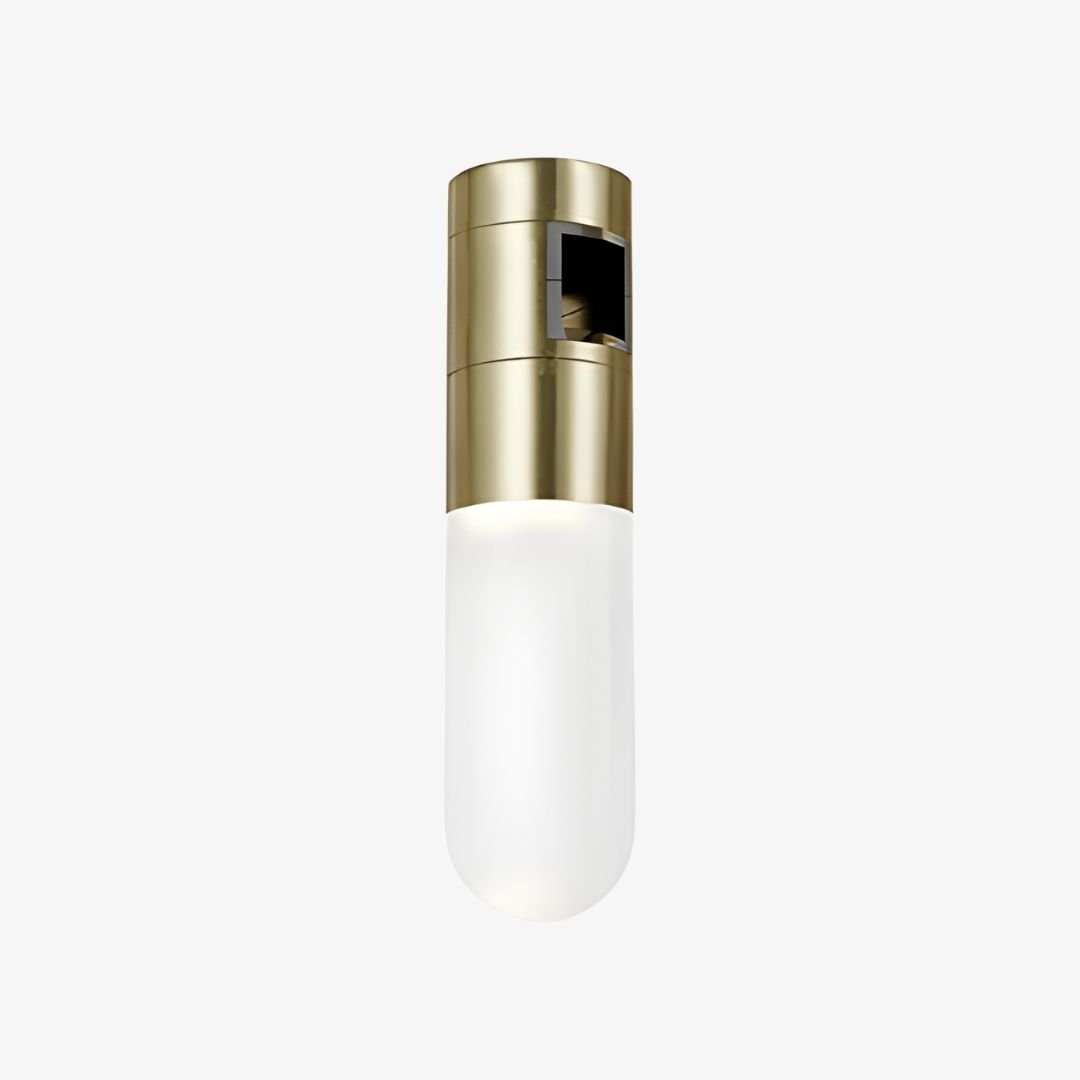Opal Capsule Magnetic Light with elongated white diffuser and brass-gold 48V magnetic adapter
