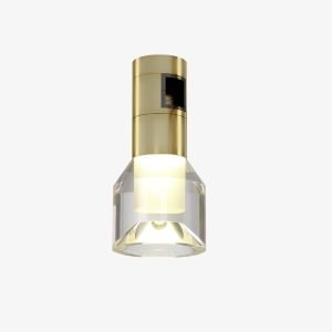 Prism Cylinder Magnetic Light with transparent faceted shade, illuminated inner diffuser and gold 48V adapter