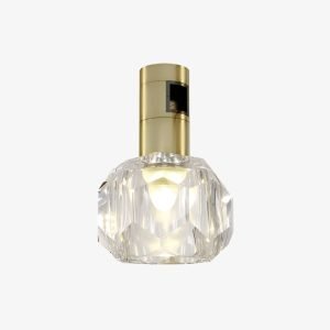 Jewel Magnetic Light with transparent faceted shade, illuminated centre and brass-gold 48V adapter