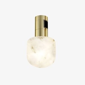 Alabaster Cube Magnetic Light with rounded stone-effect diffuser and brass-gold 48V magnetic adapter