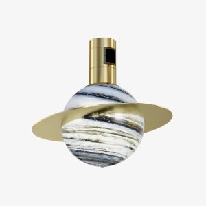 Saturn Magnetic Light with patterned spherical diffuser, gold orbital ring and 48V magnetic adapter