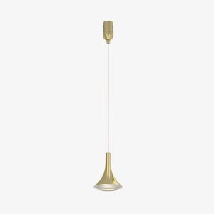 Linea Bell Pendant 48V magnetic LED light with slim suspension and gold bell-shaped body