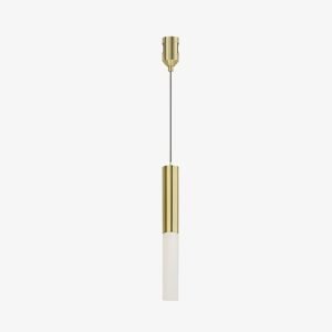 Linea Column Pendant 48V magnetic LED light with slim gold body and opal cylindrical diffuser