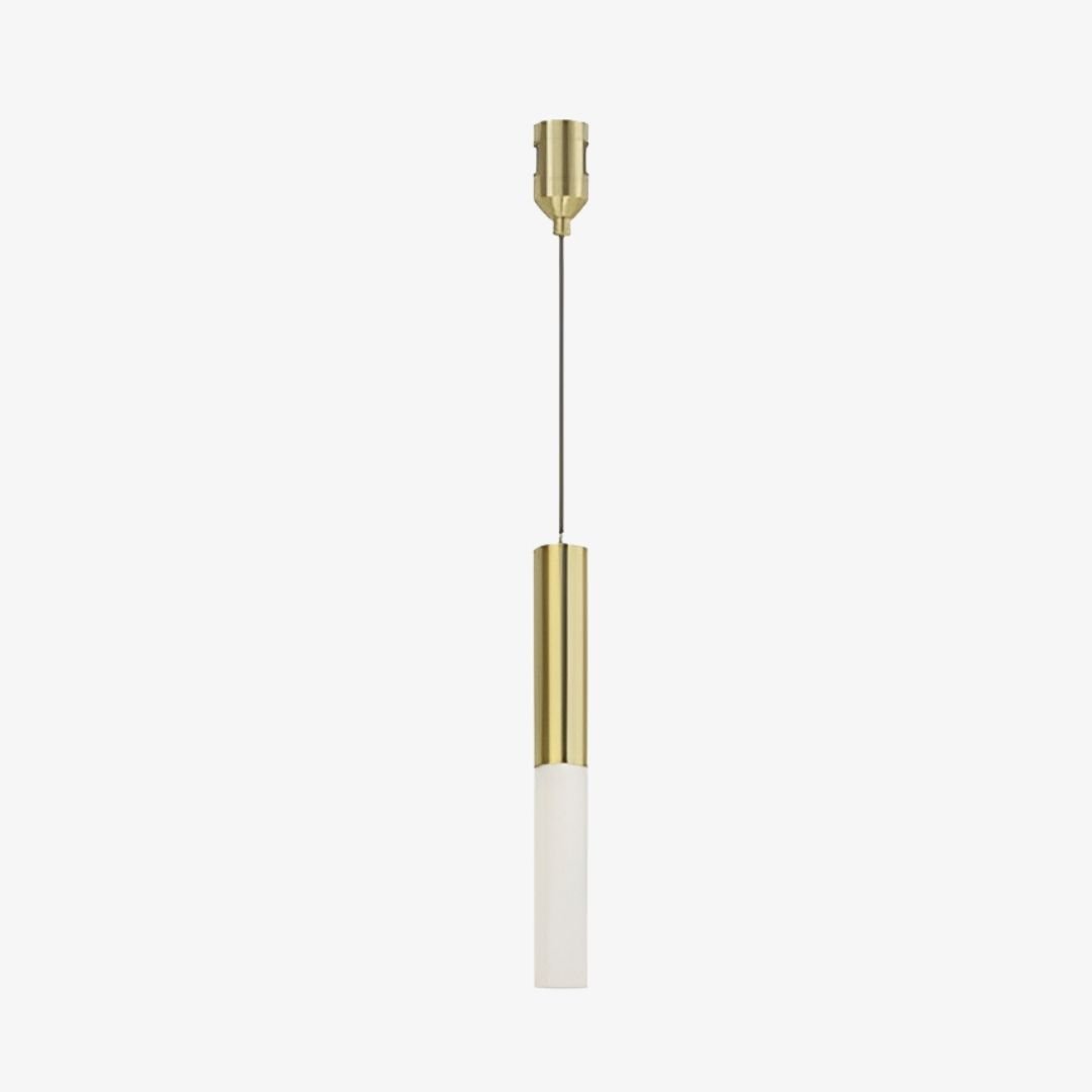 Linea Column Pendant 48V magnetic LED light with slim gold body and opal cylindrical diffuser