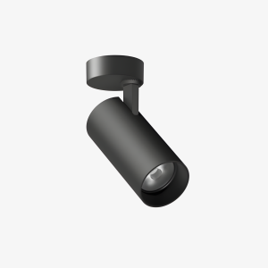 Linea Focus Surface adjustable black cylindrical LED spotlight with round ceiling base