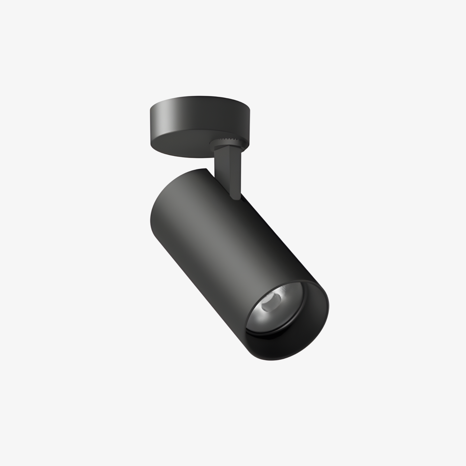 Linea Focus Surface adjustable black cylindrical LED spotlight with round ceiling base