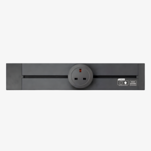 Single Socket Power Track with movable circular outlet module and slim black electrical rail