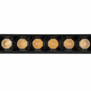 Six Lens Magnetic Light with recessed LED optics and slim black 48V magnetic track body