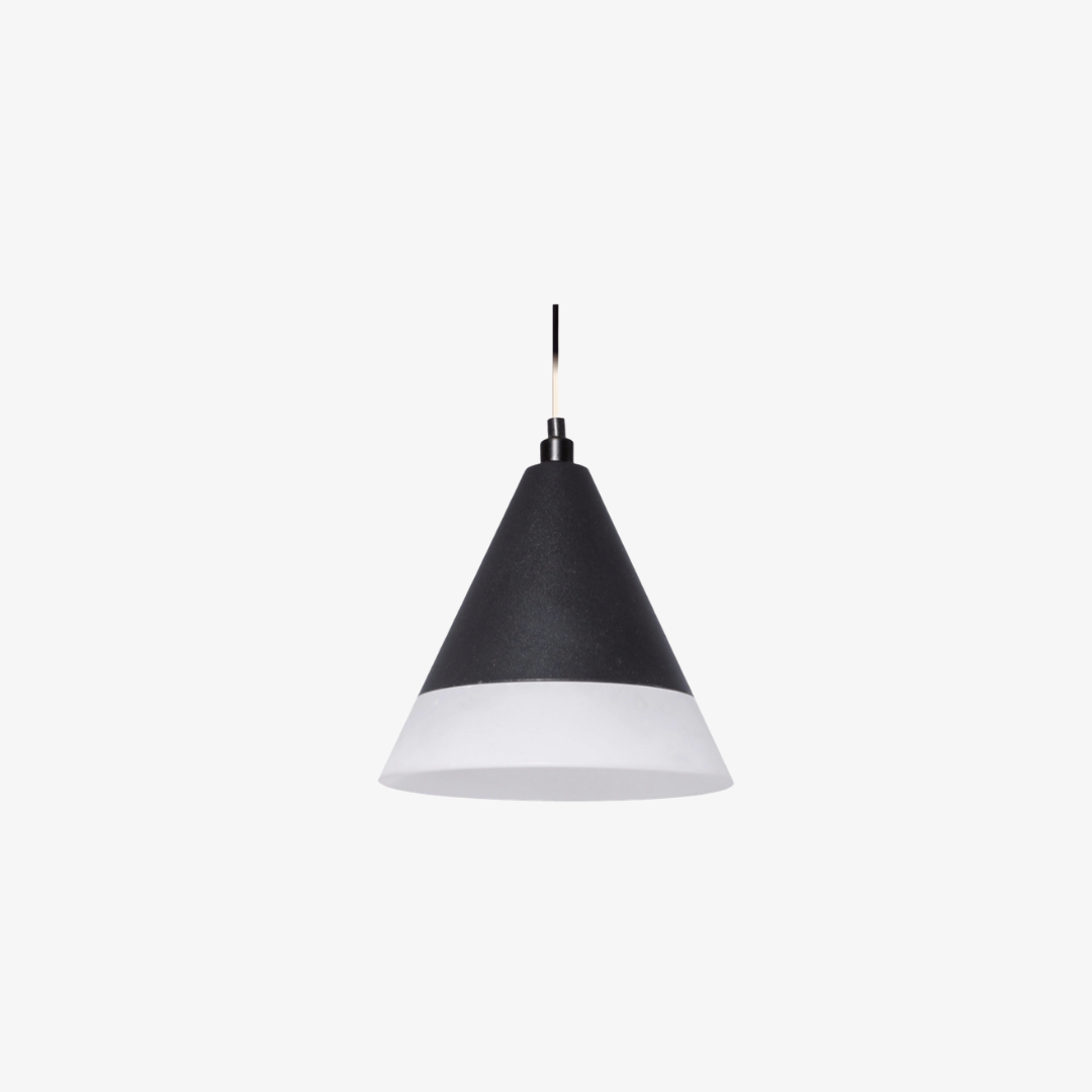 Modern cone LED pendant light with matte-black shade and white diffuser