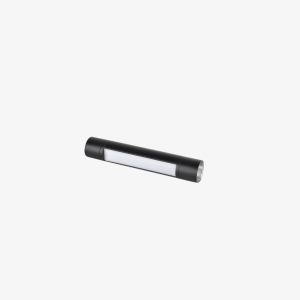 Black cylindrical linear LED light with integrated diffuser for modern interior lighting