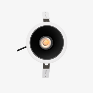 Orix Axis Dark Cone Downlight with deep black reflector and white trim